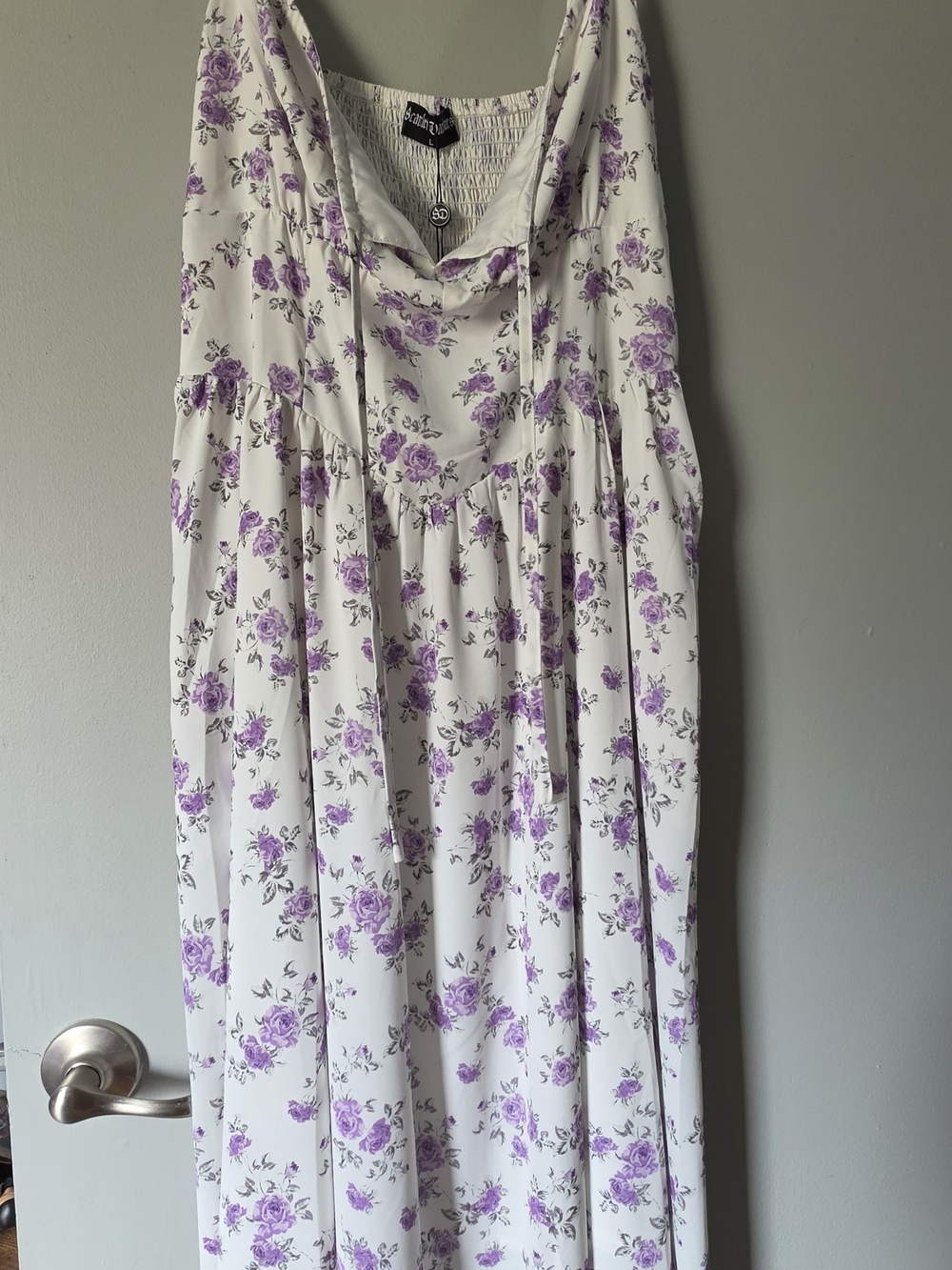 Scarlett Darkness White Midi Dress with Purple Floral Print